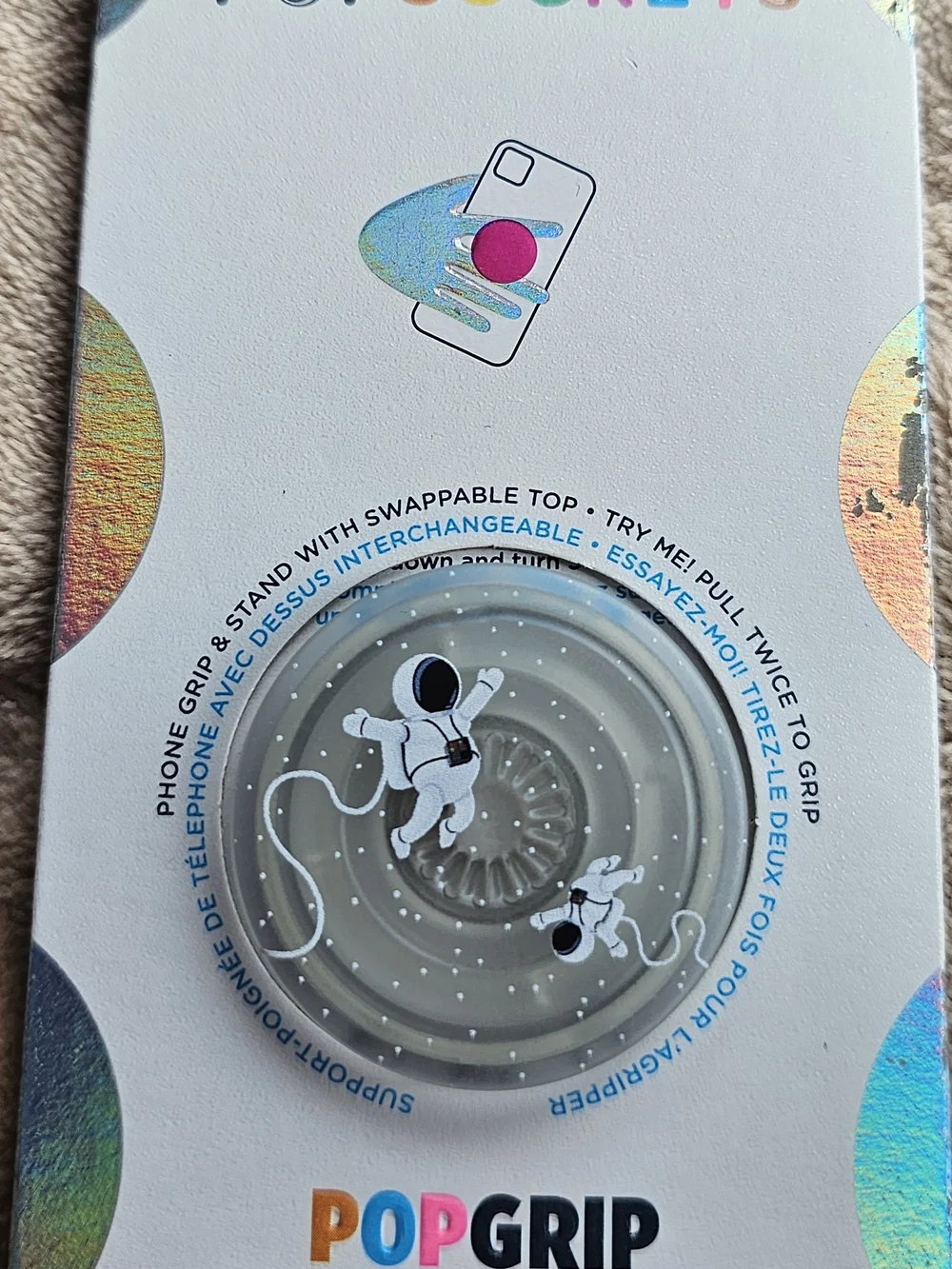 Phone Grip & Stand in Gray with Astronaut Design
